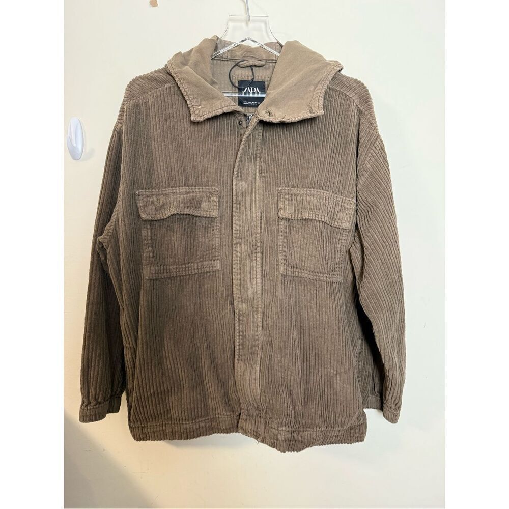 Zara Women’s Corduroy Hooded Military Jacket Tan Medium